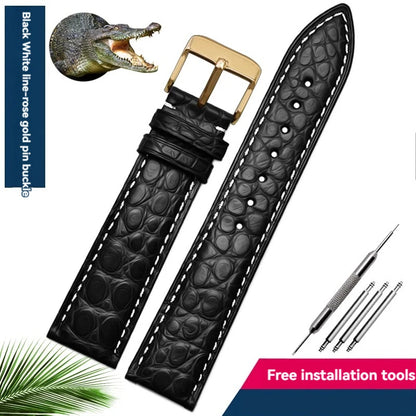 Bracelet en peau de crocodile véritable pour homme et femme, bracelet en alligator, fermoir papillon, Longines, Omega, Mido, Tissot, Rossini, 16mm, 18mm, 20mm, 22mm
