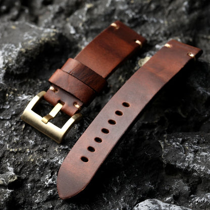 Cinturino in pelle bovina marrone con fibbia in bronzo puro cromato cxl fatto a mano, 20MM 22MM 24MM 26MM, cinturino spesso per orologio in bronzo stile vintage