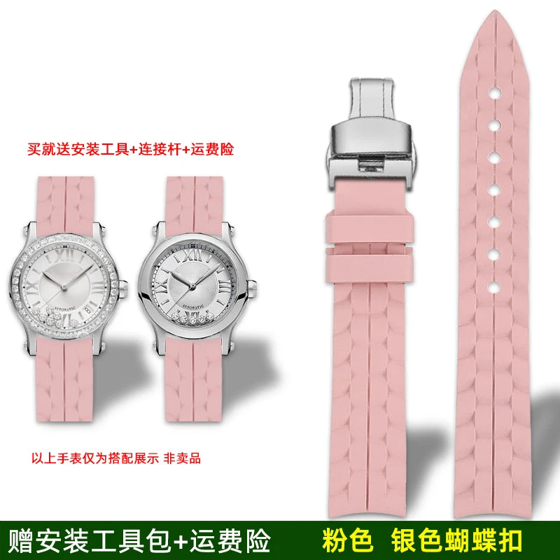 Montre Chopard Happy Diamond avec bracelet en silicone pour femme, bracelet de montre en caoutchouc étanche 15mm 18mm