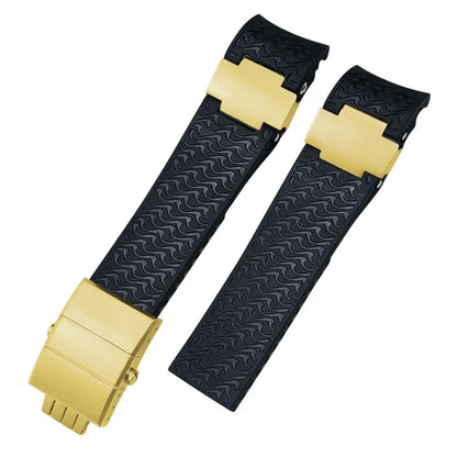 Cinturini per orologio in gomma siliconica da 22 mm compatibili con Ulysse Nardin Diver, chiusura deployante color argento o oro rosa, cinturino nero o blu