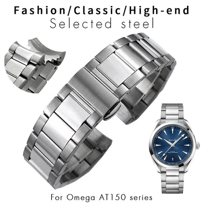Bracelet de montre en acier inoxydable à extrémité incurvée, 19mm 20mm 21mm, pour Omega Seamaster AT150 Aqua Terra, métal argenté, étanche