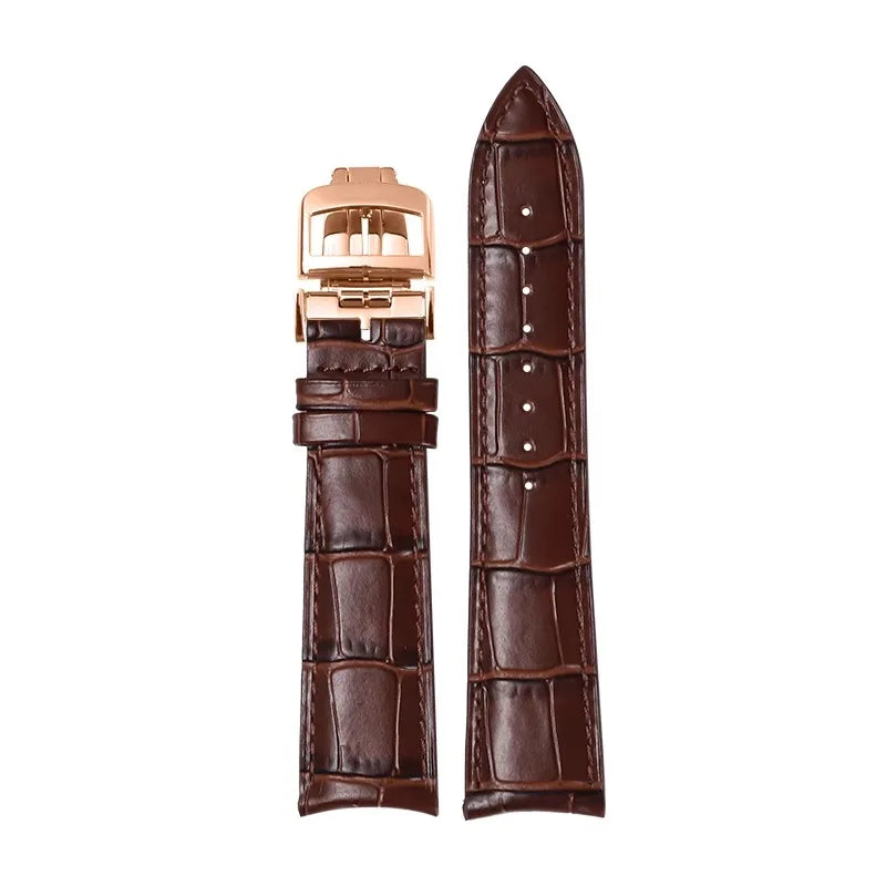 Compatibile con Jaeger-LeCoultre Master Ultra Thin, cinturino in vera pelle con chiusura deployante, estremità curva 20 mm marrone nero