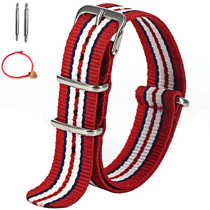 Bracelet de montre à rayures de remplacement pour hommes et femmes, en Nylon, avec boucle ardillon argentée, 16MM 18MM 20MM 22MM, bracelet à dégagement rapide