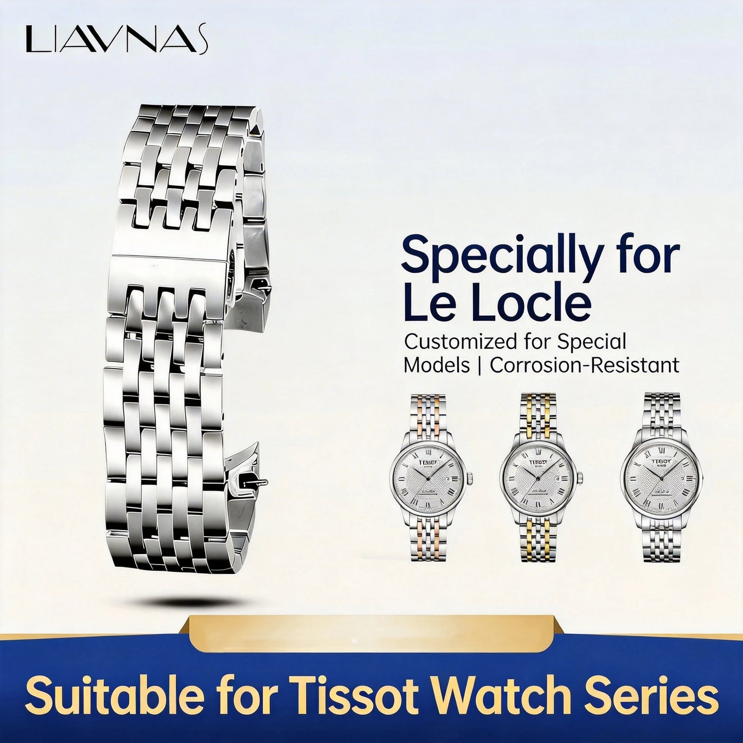 Cinturino in acciaio inossidabile da 19 mm per Tissot Le Locle, braccialetto di ricambio compatibile con orologio elegante Tissot, finitura argento lucido.
