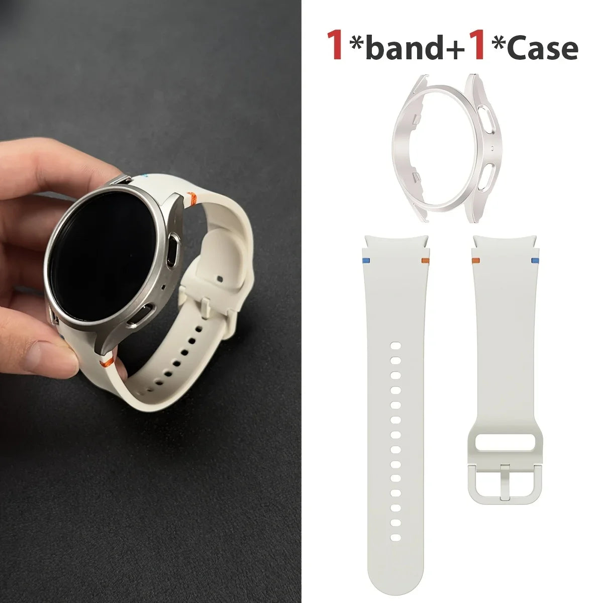 Set di 2 pezzi (cinturino e custodia) per Samsung Watch FE/7/6/5/4/5 Pro, stile punto piatto, compatibile con quadranti da 40/44/45mm, protezione anticaduta, confezione regalo