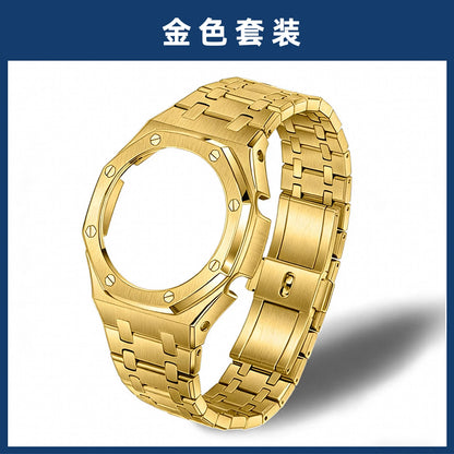 GM-2100 Metal Case Bracelet for Casio Oak Watch | Farmhouse Oak Mod Accessories | Replacement Bezel and Band Set (Silver/Black/Gold)