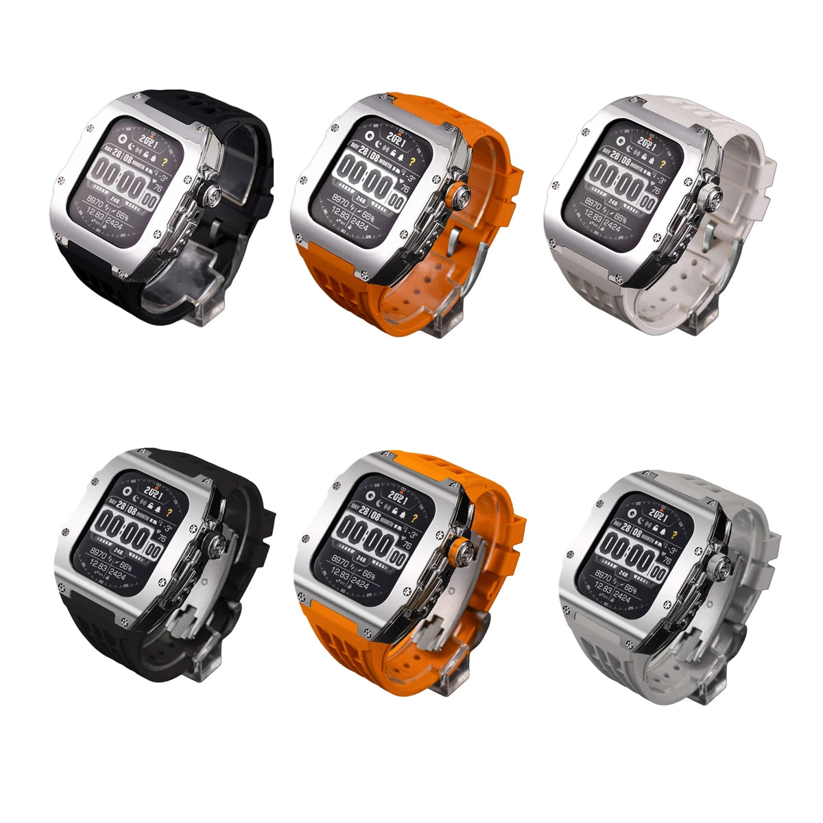 Kit de modification pour Apple Watch 44mm 45mm, bracelet en fluororubber/caoutchouc avec boucle déployante/boucle à ardillon pour iWatch Series 9 8 7 6 5 4, pour la personnalisation