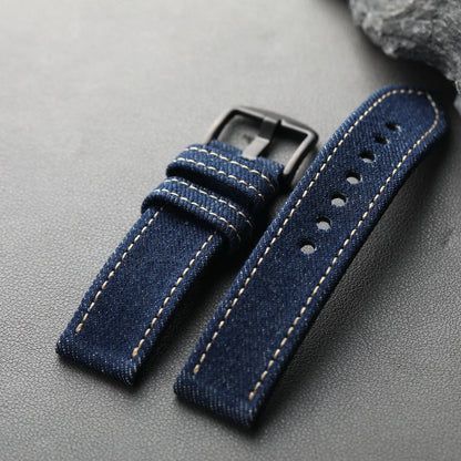 Handmade Japanese Okayama Denim Watch Strap, 20 22 24 26MM, Rugged Double Layer Style, Suitable for Mountain Watches