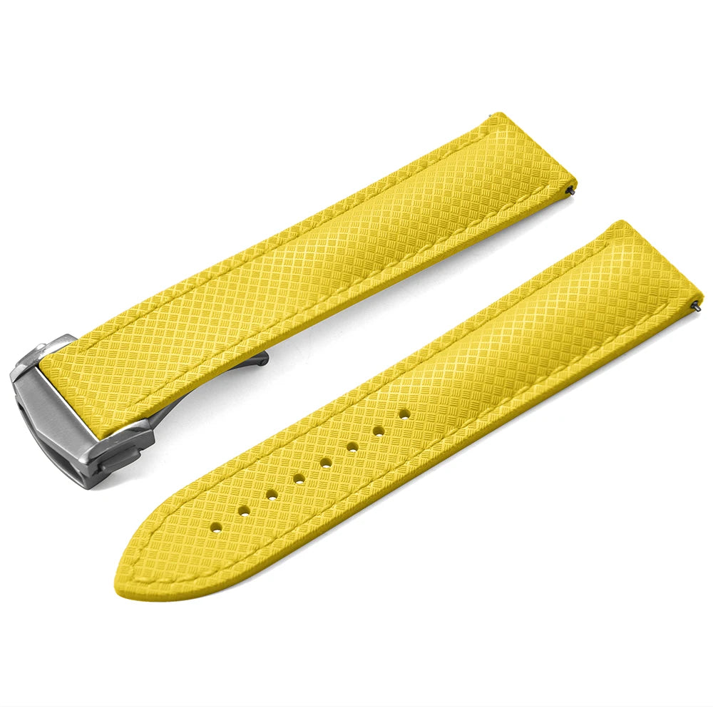 Cinturino per orologio in gomma FKM testurizzata per d-elug, fibbia deployante Premium a sgancio rapido, impermeabile, flessibile, 20mm 22mm