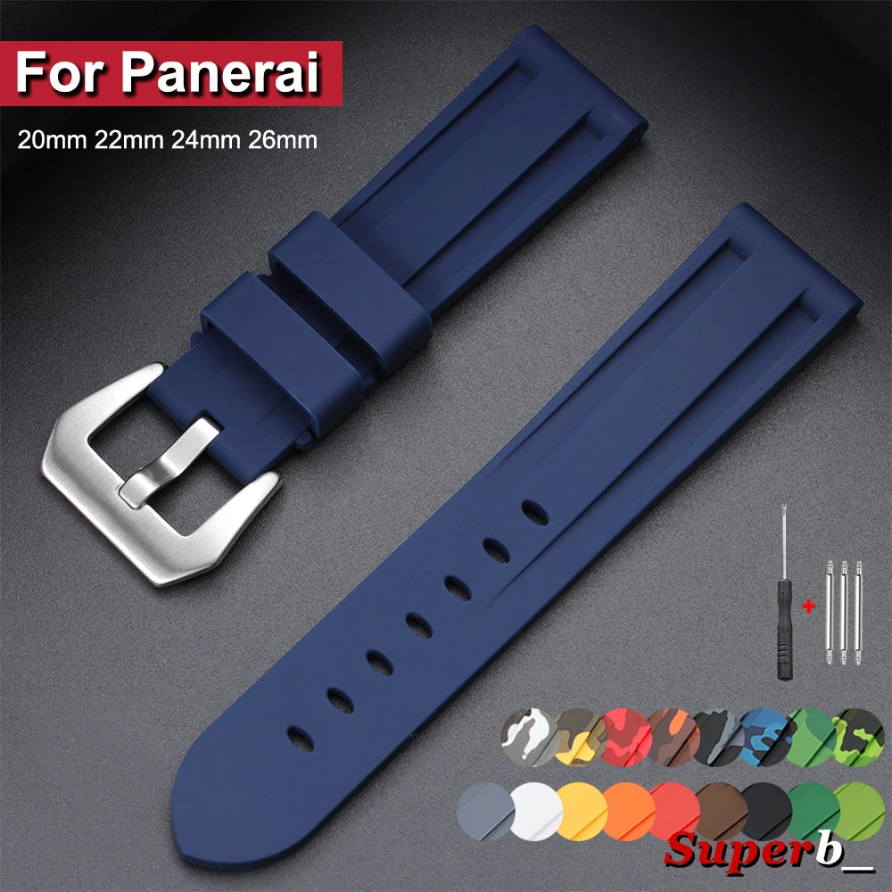 20/22/24/26mm Soft Comfortable Silicone Sport Watch Straps for Panerai – Blue, Black, Brown Accessories