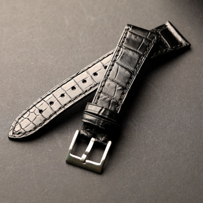 Handmade high-end crocodile leather strap, genuine leather 18 19 20 21 22MM, soft high-end watch strap, retro black strap
