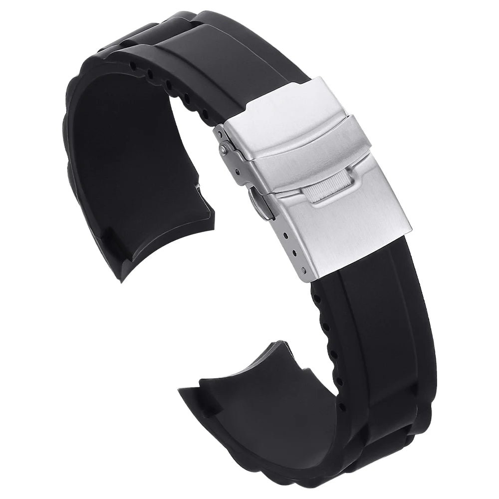 18mm 20mm 22mm 24mm 26mm Curved End Silicone Watch Band Folding Buckle Sport Strap for Men Women Replacement Bracelets