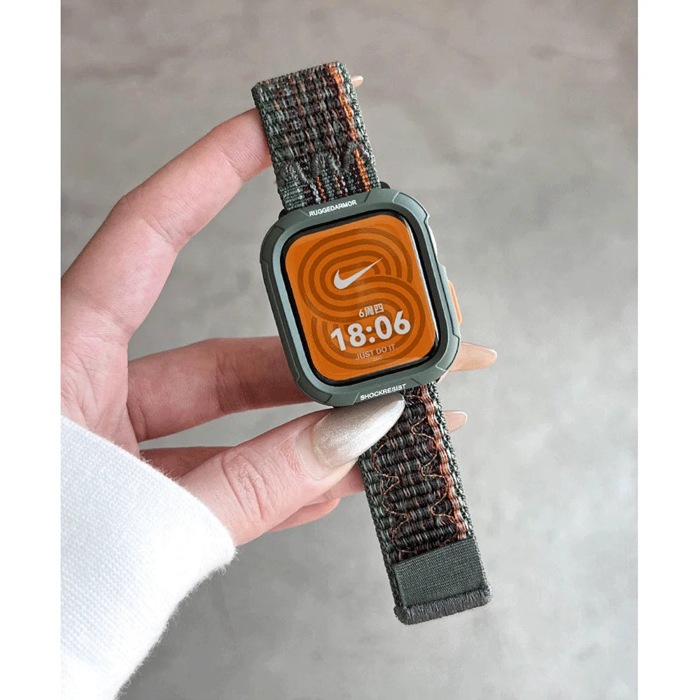 Coque en silicone + bracelet pour Apple Watch Series 11 10 9 8 7 45mm 41 Band SE 6 5 4 44 40mm, bracelet en nylon correa pour iWatch Ultra 49mm