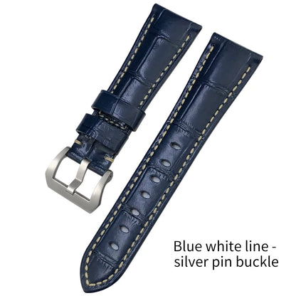 Men's 22mm Blue Cowhide Genuine Leather Watch Strap for PANERAI LUMINOR 1950 GMT SUBMERSIBLE PAM00688 00927 Pin Buckle Band