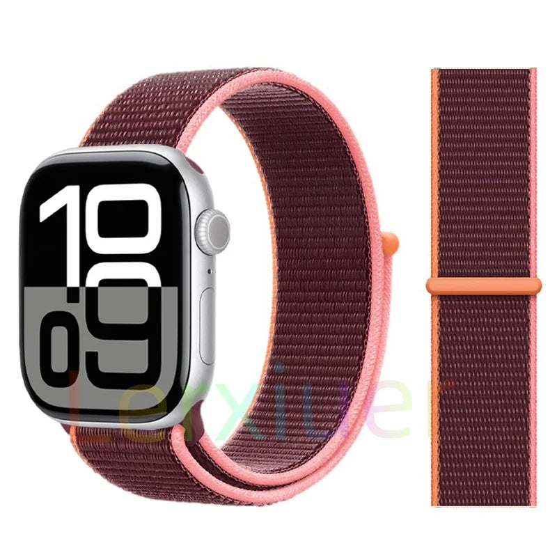 适用于 Apple Watch 46mm 44mm 45mm 40mm 41mm 42mm 的尼龙回环表带，适配 iWatch 系列 11 10 9 SE 8 7 6 5 4 Ultra 3 2 49mm