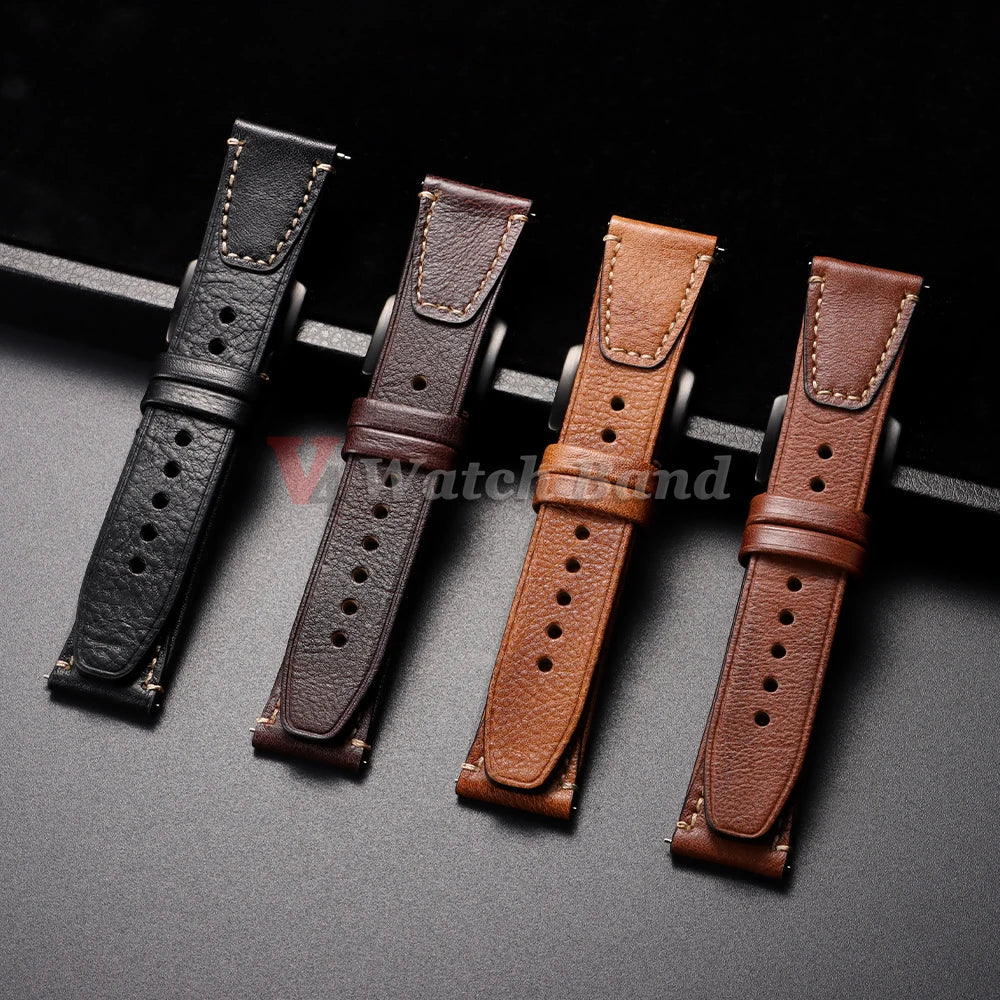 Bracelet de montre en cuir de vache véritable vintage 18mm 20mm 22mm, à dégagement rapide, universel, style rétro, pour femmes et hommes