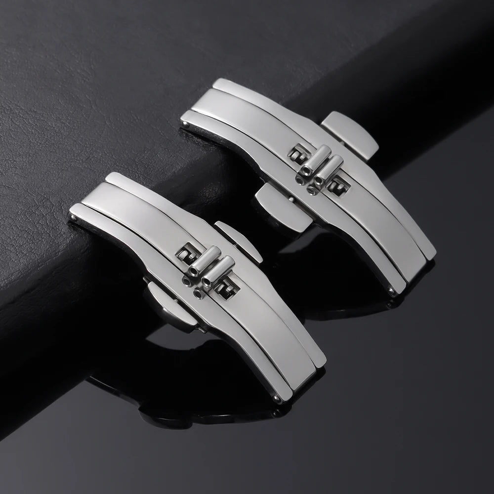 Accessori per orologi: Fibbia automatica a doppio pulsante per cinturino, chiusura deployante in acciaio, pulsante universale in metallo 4mm 5mm 6mm