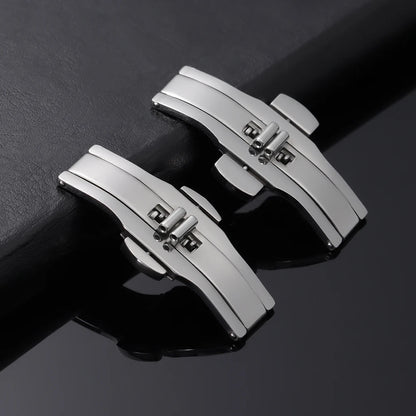 Accessori per orologi: Fibbia automatica a doppio pulsante per cinturino, chiusura deployante in acciaio, pulsante universale in metallo 4mm 5mm 6mm