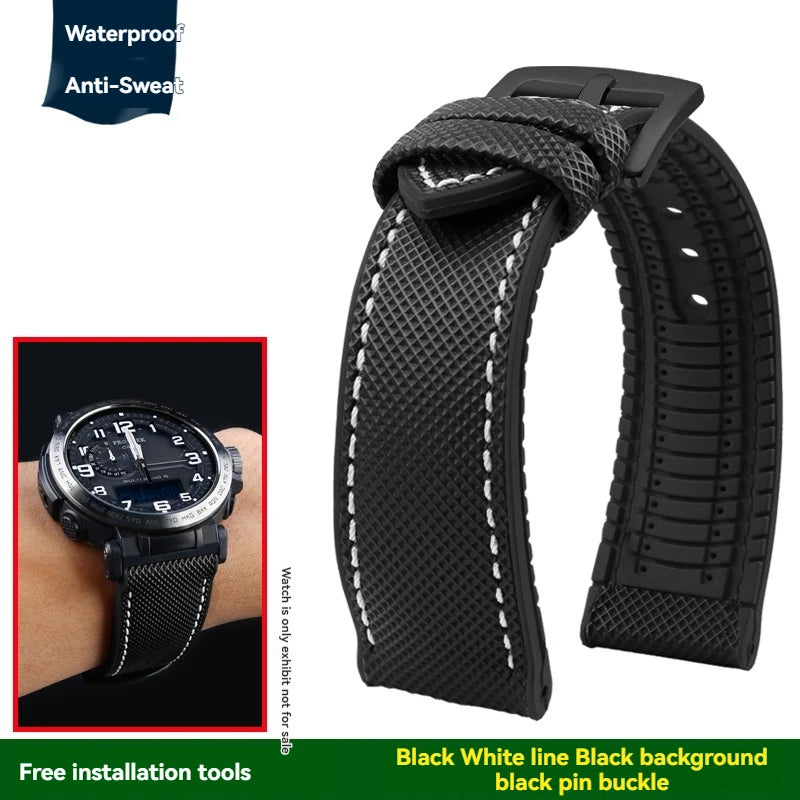 Cinturino per orologio in gomma e nylon per Casio PROTREK PRG-600YB PRG-650 PRW-6600 - Cinturino sportivo in tela e silicone da 24 mm