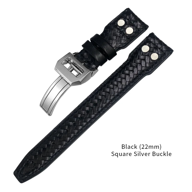Bracelet de montre tissé en cuir de vachette RiSALE, bracelet de montre bleu, cuir véritable, haute qualité, adapté aux montres IWC Big Pilot's Spitfire, 21mm, 22mm