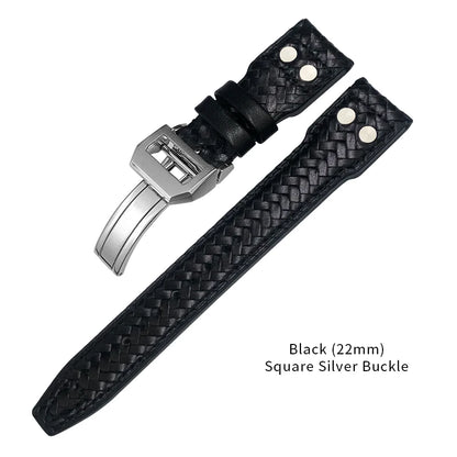 Bracelet de montre tissé en cuir de vachette RiSALE, bracelet de montre bleu, cuir véritable, haute qualité, adapté aux montres IWC Big Pilot's Spitfire, 21mm, 22mm