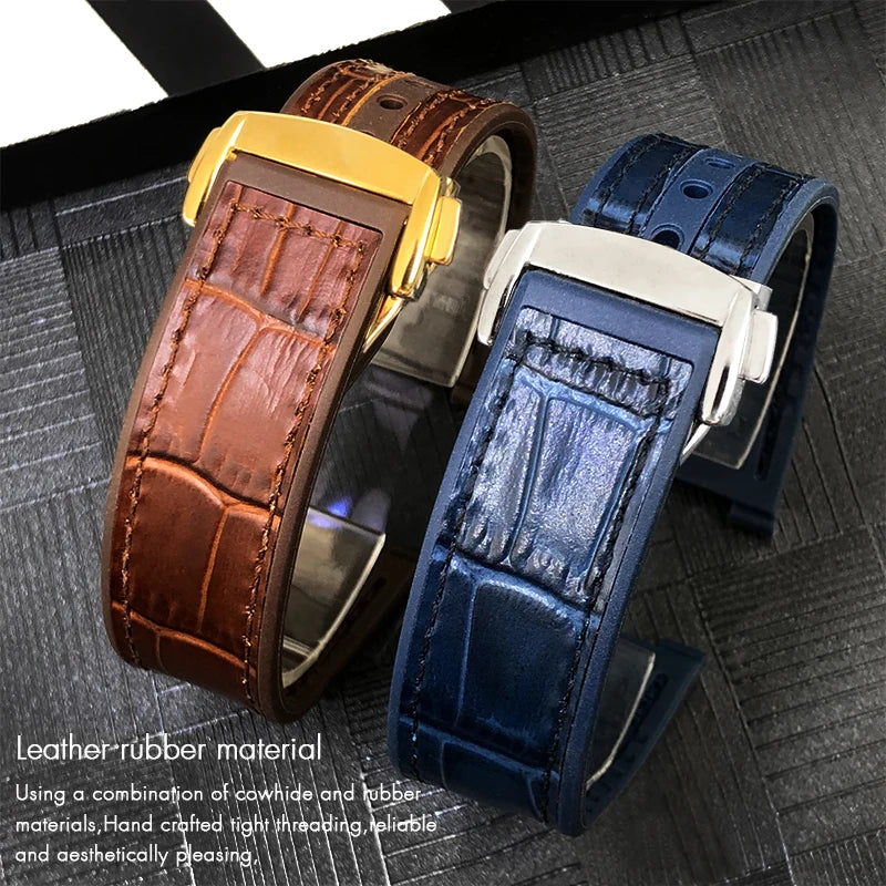 Concave Rubber Cowhide Watch Band, Silicone Leather Watch Strap, Special for Omega Constellation Foldover Structure, 25mm * 14mm