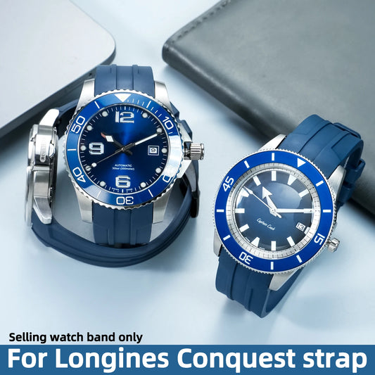 Cinturino in gomma fluorurata FKM a sgancio rapido, 21 mm, per Longines Conquest L3.781/L3.782/L3.742.2 Hydroconquest, cinturino per orologio in gomma fluorurata da uomo