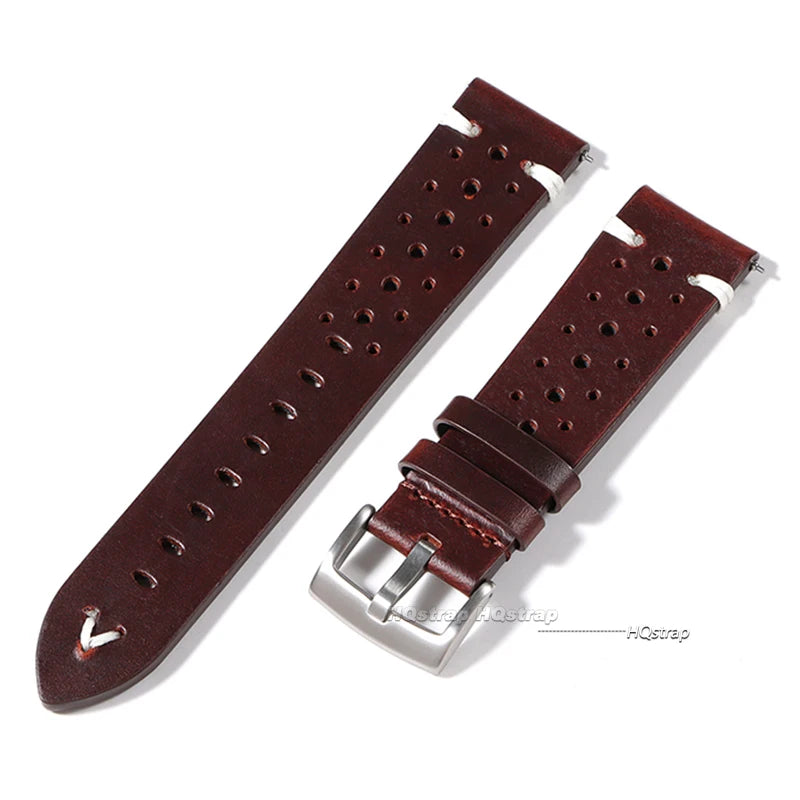 Cinturino per orologio in vera pelle da uomo e donna, traspirante, a sgancio rapido, 20mm, 22mm, in pelle bovina, effetto oliato, attenzione, nero, rosso, giallo, marrone