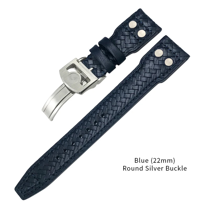 Bracelet de montre tissé en cuir de vachette RiSALE, bracelet de montre bleu, cuir véritable, haute qualité, adapté aux montres IWC Big Pilot's Spitfire, 21mm, 22mm