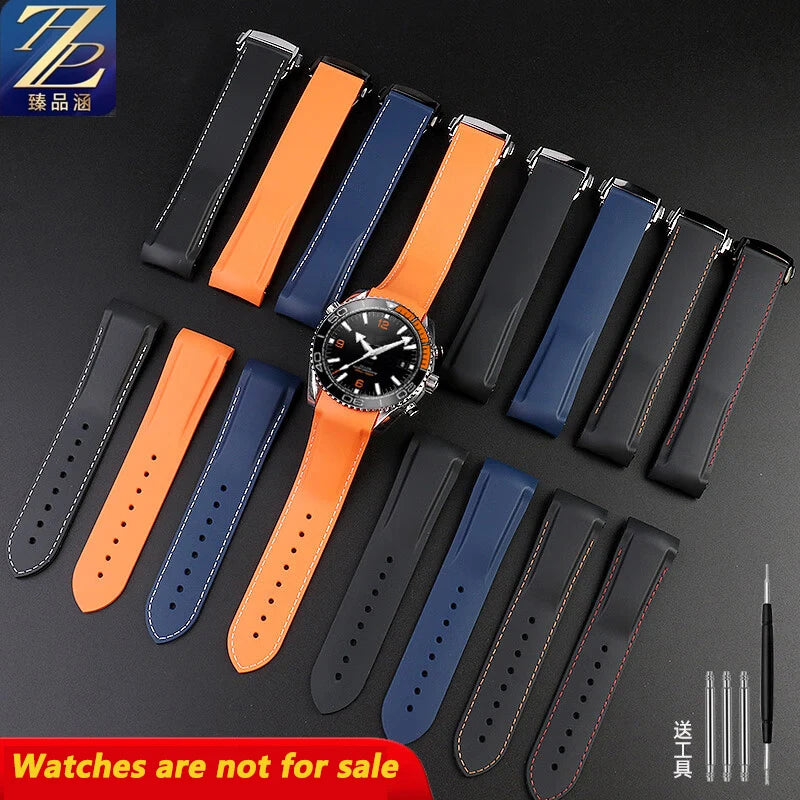 Cinturino per orologio da uomo in gomma e silicone, fibbia pieghevole, estremità curva, per Omega Seam84300 Speedmaster, 20 mm 21 mm 22 mm