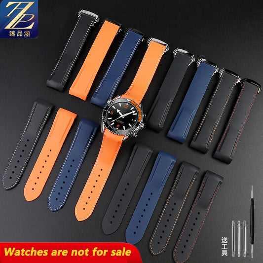 Bracelet de Montre en Caoutchouc et Silicone pour Homme, Boucle Pliante, Extrémité Incurvée, pour Omega Seam84300 Speedmaster, 20mm 21mm 22mm