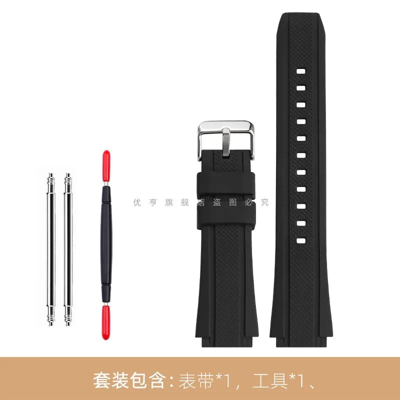 Cinturino in gomma siliconica da 20 mm per orologi CASIO da uomo, modelli MWA-100, MWA-100HD-1A, MWA-100H, colore nero. Accessori per cinturini per orologi.