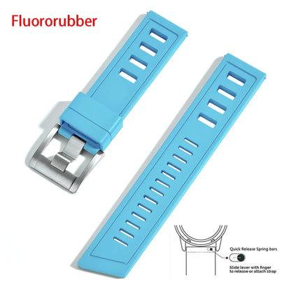 New heavy duty FKM watch strap 20mm 22mm quick release waterproof fluoro rubber watch band 5mm thick unisex suitable for dive sport watch