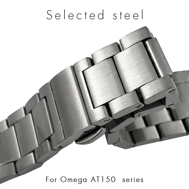 Bracelet de montre en acier inoxydable à extrémité incurvée, 19mm 20mm 21mm, pour Omega Seamaster AT150 Aqua Terra, métal argenté, étanche