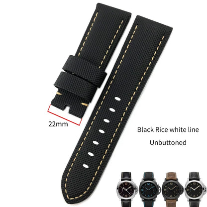 22mm 24mm 26mm Watch Strap for Panerai Luminor PAM01661, Black and Blue Nylon Fabric, Genuine Leather Canvas, Screw Pin Buckle
