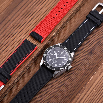 Bracelet de montre en cuir hybride de qualité supérieure, en tissu voile FKM, 18mm 20mm 22mm 24mm, en caoutchouc fluoré, pour chaque marque de montre de plongée
