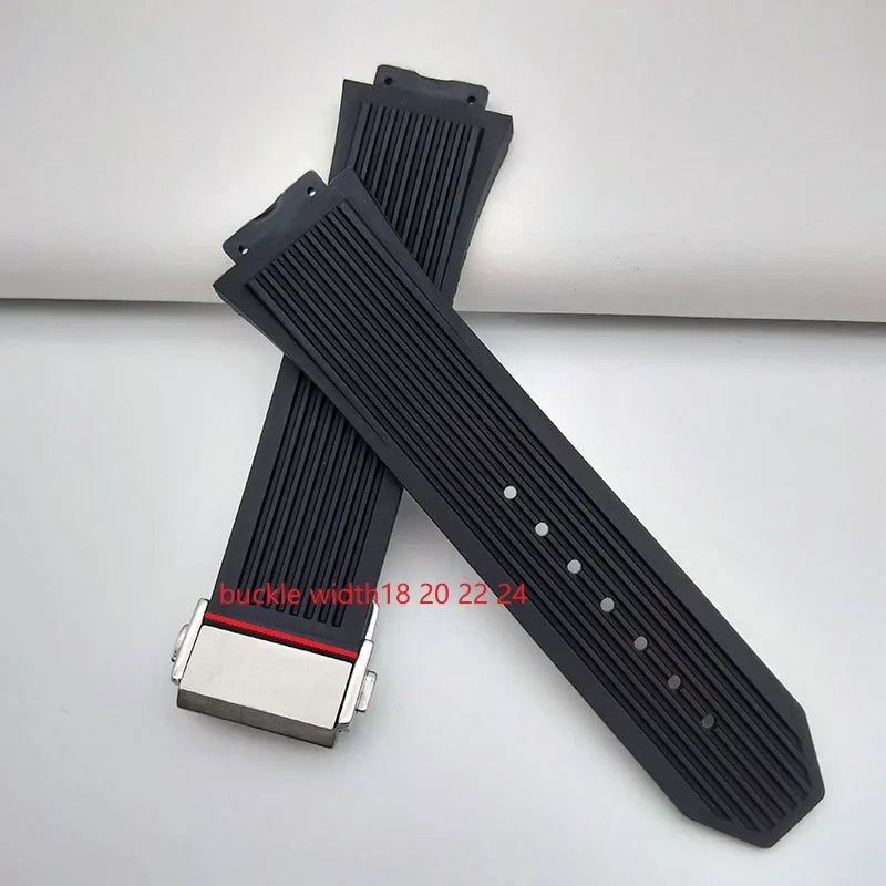 Watch strap with stainless steel buckle, 20mm 22mm 24mm, for HUBLOT fusion classic big bang king power series, folding clasp