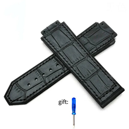 Genuine leather watch strap for HUBLOT Big Bang series with silicone case back. Watch strap accessories, 25mm x 19mm, with tools.