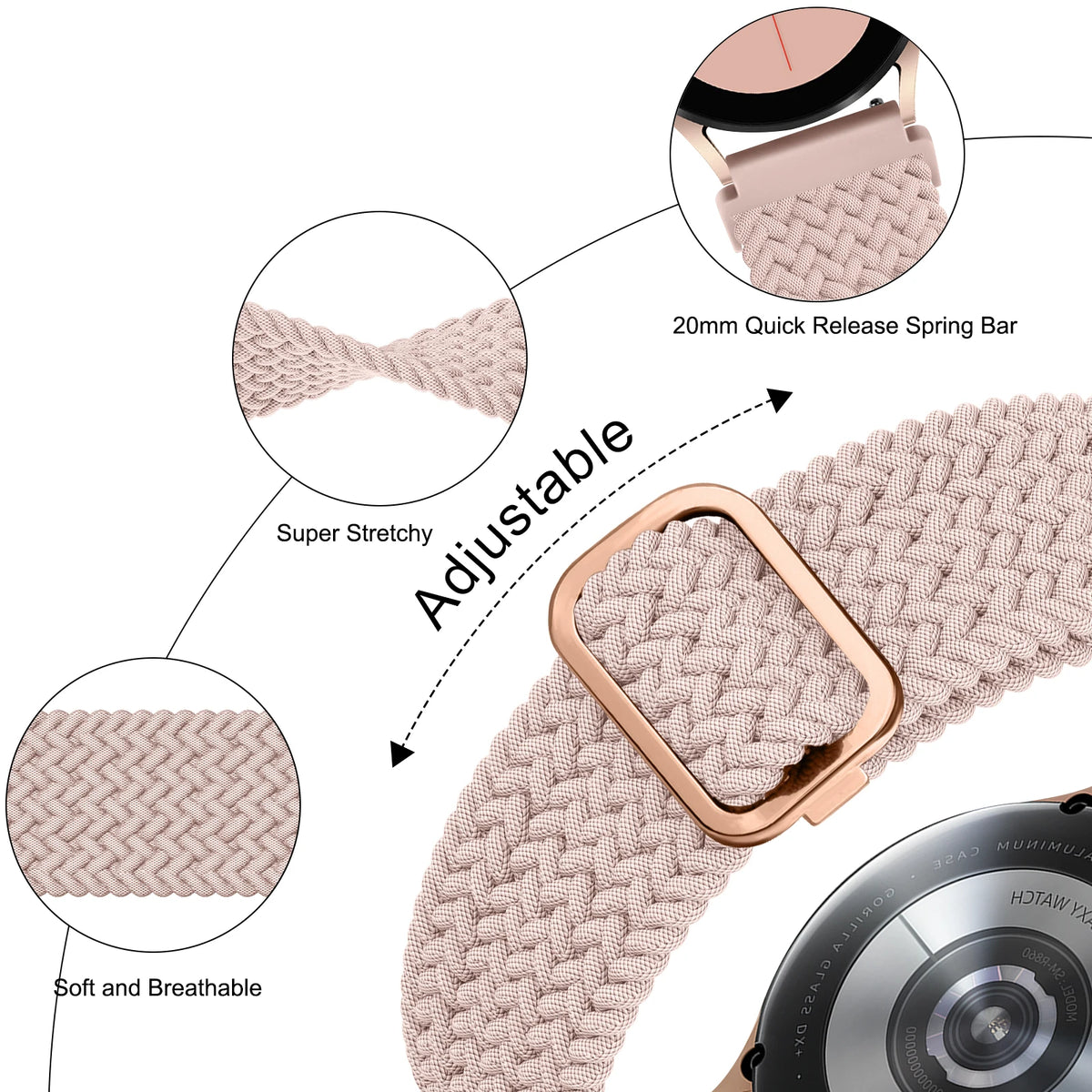 Bracelet tressé élastique 20mm/22mm, pour Garmin Forerunner 55 165 265 965 255 Active 5/Vivomove Trend/Vivoactive 5/Venu 3/2