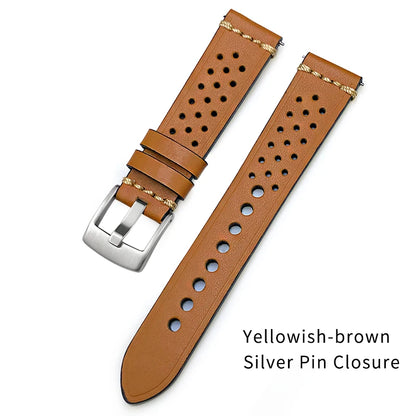 Cinturino per orologio vintage fatto a mano, a sgancio rapido, in pelle da corsa, nero, marrone, blu, traspirante, poroso, 19mm, 20mm, 22mm, 21mm