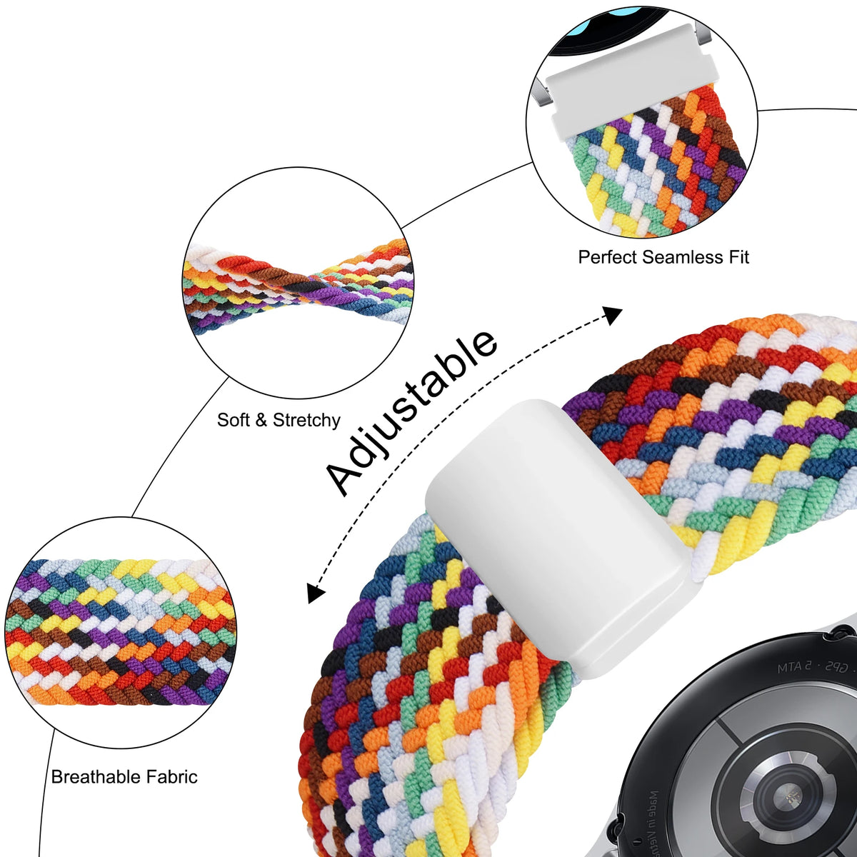 Bracelet magnétique tressé de 22mm pour Amazfit GTR 4 3 2 2e 3 Pro/GTR 47mm, Bracelet pour Amazfit BIP 6 5/Pace/Stratos 2S
