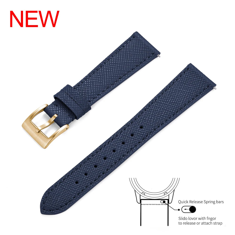 Bracelet de montre Durable en cuir cousu Vintage classique à dégagement rapide 18mm 19mm 20mm 21mm 22mm 23mm 24mm bracelet de montre en cuir Saffiano