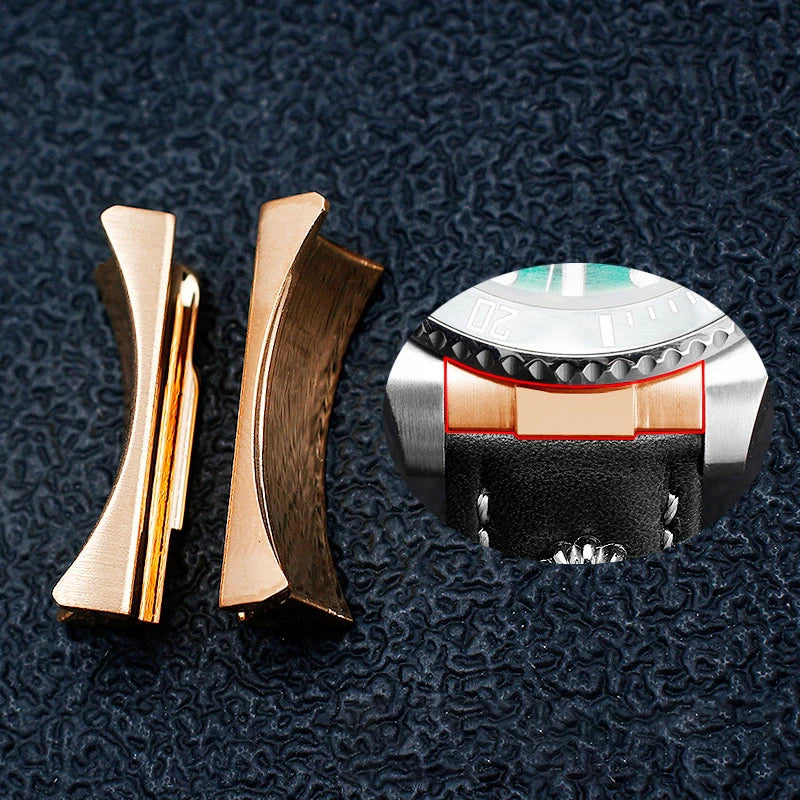 Attacco finale curvo per cinturino di orologio Rolex, cinturino di orologio Submariner, cinturino in gomma o pelle, connessione senza soluzione di continuità, 2 pezzi, 20 mm, 21 mm