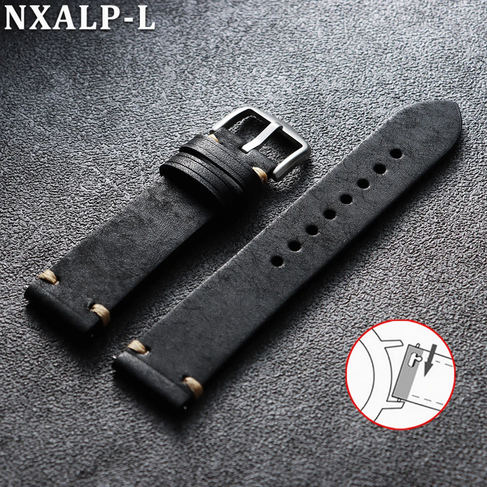 Bracelet de montre en cuir de vache cousu à la main, 18mm 19mm 20mm 21mm 22mm, bracelet en cuir mat pour Seiko pour bracelet de montre Omega à dégagement rapide