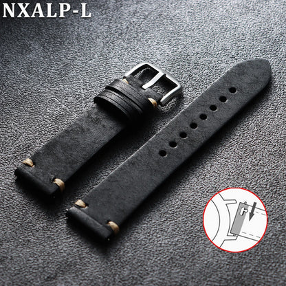 Bracelet de montre en cuir de vache cousu à la main, 18mm 19mm 20mm 21mm 22mm, bracelet en cuir mat pour Seiko pour bracelet de montre Omega à dégagement rapide
