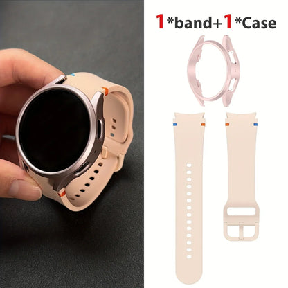 Set di 2 pezzi (cinturino e custodia) per Samsung Watch FE/7/6/5/4/5 Pro, stile punto piatto, compatibile con quadranti da 40/44/45mm, protezione anticaduta, confezione regalo