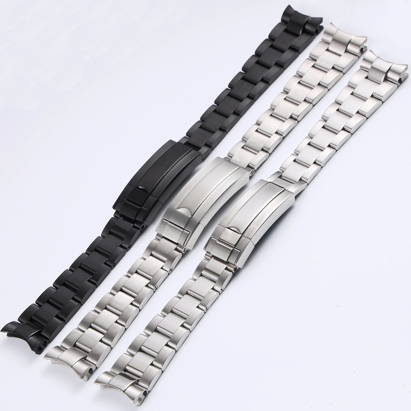 Bracelet de montre en acier inoxydable massif, argent noir, 20mm 21mm, pour boîtier NH35 Rolex Submariner Daytona, extrémité courbe, bracelet en métal