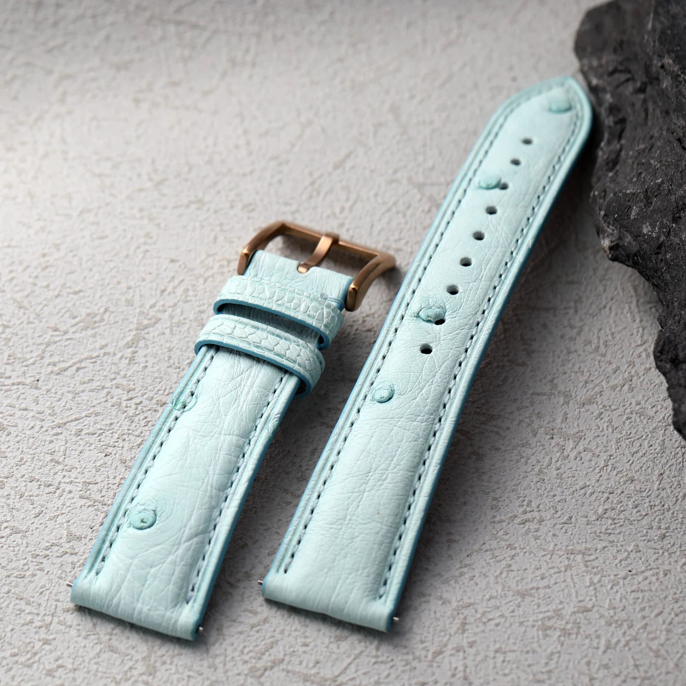 Premium Ostrich Leather Strap, Quick Release 18 19 20 22MM, Soft Retro Ice Blue Bracelet, Suitable for Antique Watch Bracelet