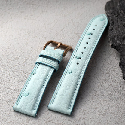 Premium Ostrich Leather Strap, Quick Release 18 19 20 22MM, Soft Retro Ice Blue Bracelet, Suitable for Antique Watch Bracelet