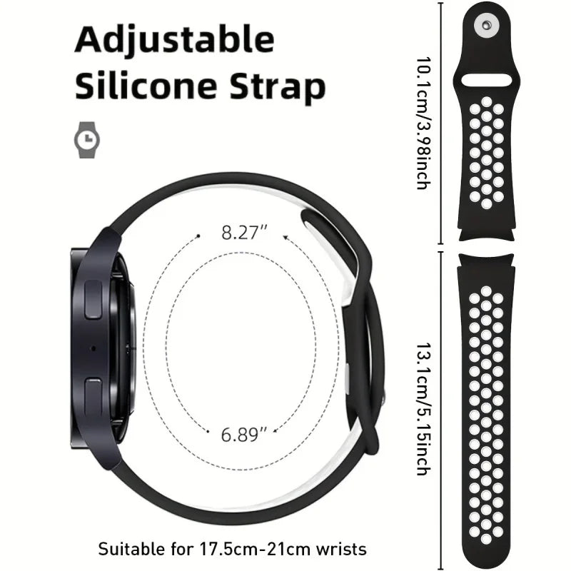 Sport-Uhrenarmband aus Silikon mit atmungsaktiven Löchern, zweifarbig, für Samsung Galaxy Watch 7/FE/6/5/4, atmungsaktives Sport-Design